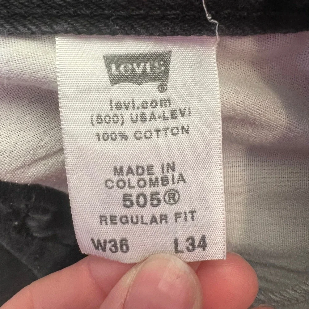 Levis‎ 505 Regular Fit Jeans Mens 36x34 Faded Black Straight Leg Denim Pants